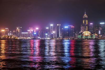 Illuminated buildings in city at night