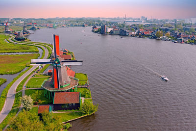 High angle view of buildings in city