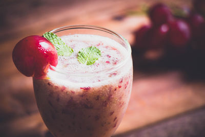 Close-up of drink served on table