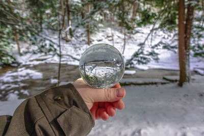 Close-up of hand holding ice