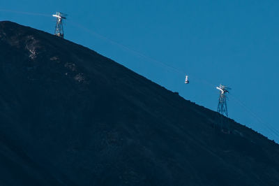 Low angle view of overhead cable car against sky