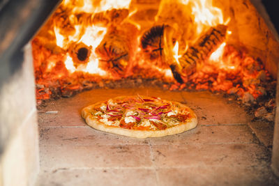 Close-up of pizza on table