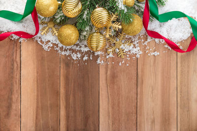 Close-up of christmas ornaments on table