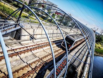 High angle view of railroad tracks against sky