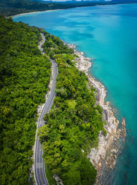 High angle view of road by sea