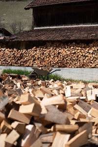 Stack of firewood on railroad track