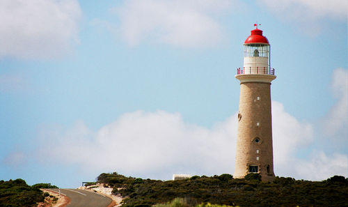 Low angle view of lighthouse against sky