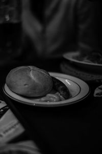 Close-up of bread in plate on table