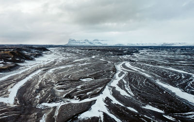 Aerial view of the volcanic desert on iceland