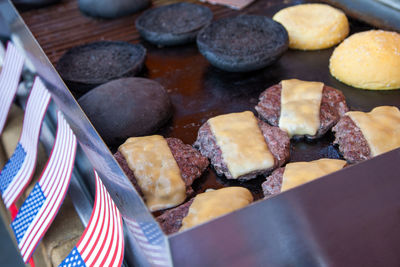 High angle view of dessert on table