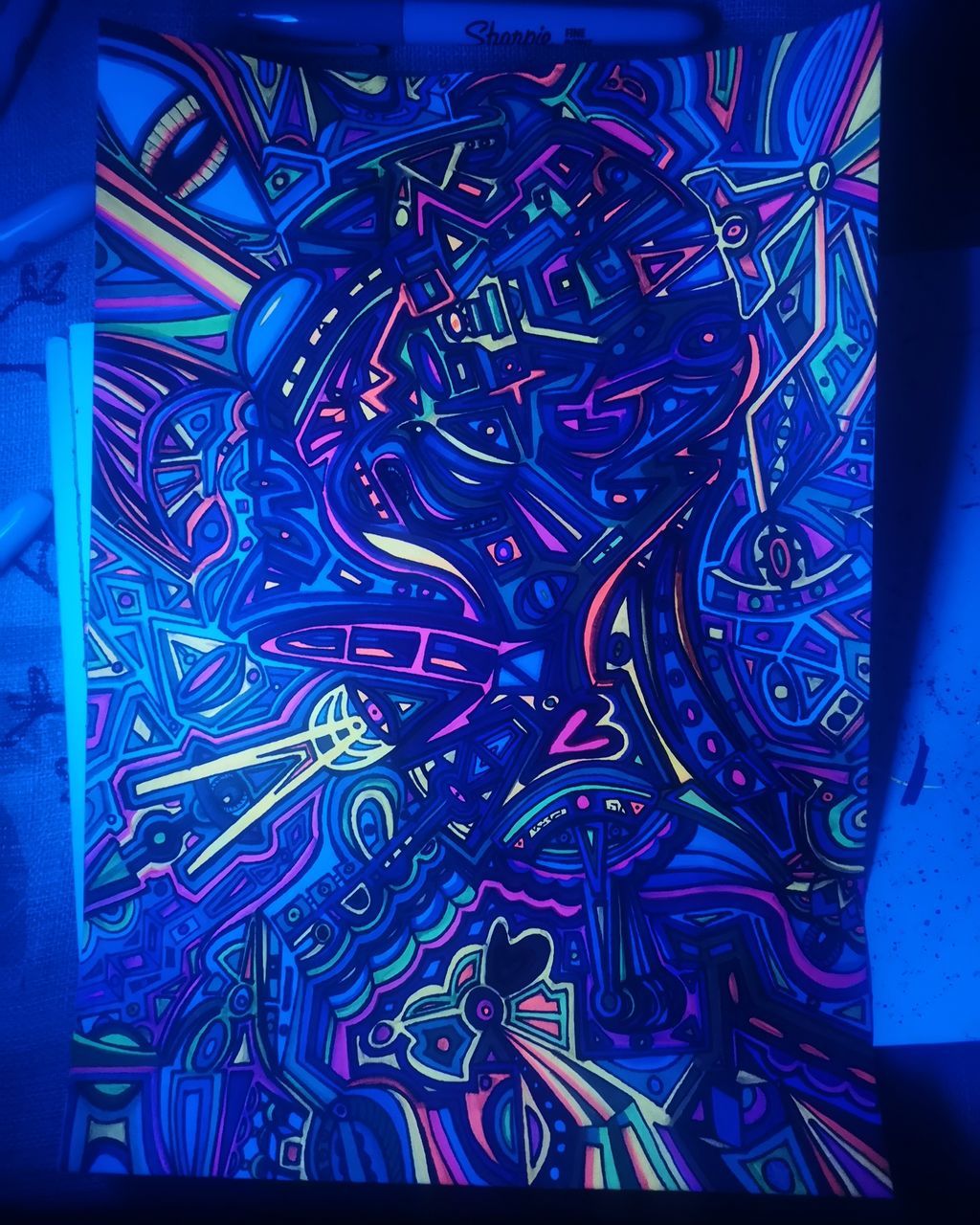 blue, purple, art, no people, indoors, psychedelic art, pattern, screenshot