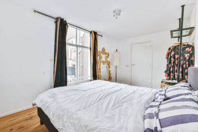 Interior of empty bed in bedroom