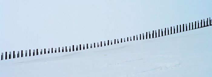 Low angle view of snow against clear sky