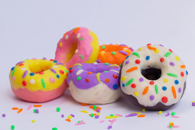 Close-up of donuts on table