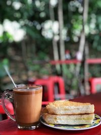 Close-up of breakfast on table