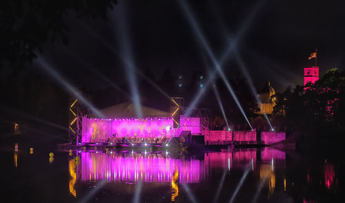 Reflection of illuminated lights in river at night