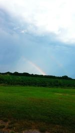 Scenic view of field against cloudy sky