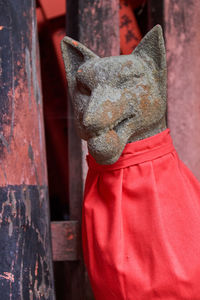 Close-up of stuffed toy on wood