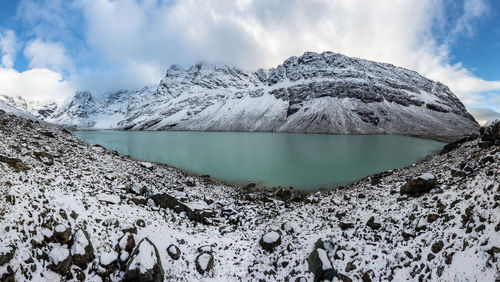 Scenic view of snowcapped mountains against sky