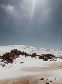 Scenic view of snow covered landscape against sky