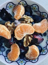 High angle view of breakfast on table