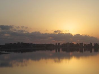 Scenic view of lake against sky during sunset