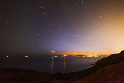 Scenic view of sea against sky at night