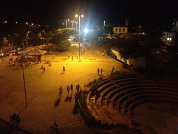 High angle view of illuminated street lights at night