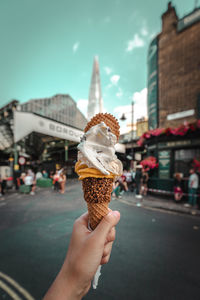 Hand holding ice cream cone