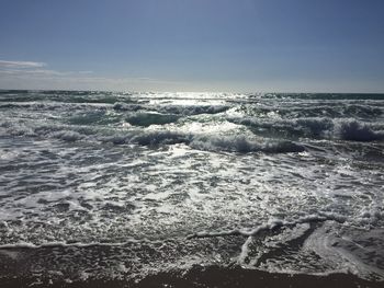 Scenic view of sea against clear sky