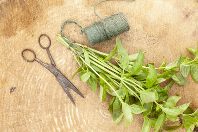 High angle view of chopped vegetables on table