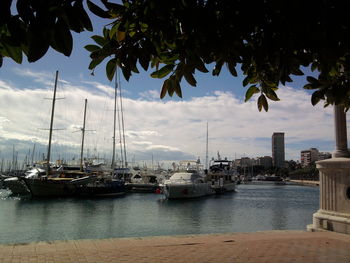 Boats moored in sea