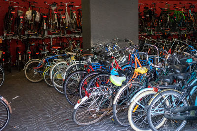 Bicycles parked in row