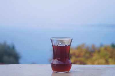 Close-up of beer in glass on table