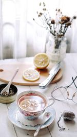 High angle view of tea on table