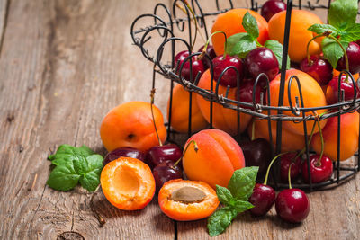 High angle view of fruits on table