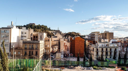 Panoramic view of buildings in city against sky