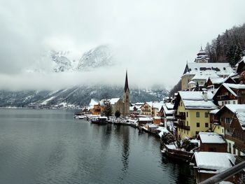 Panoramic view of buildings against sky during winter