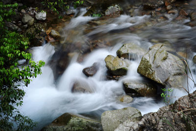 Stream flowing through rocks in forest