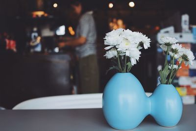 Close-up of christmas decorations on table