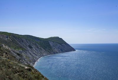 Scenic view of sea against blue sky