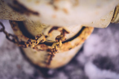 High angle view of chain on metal