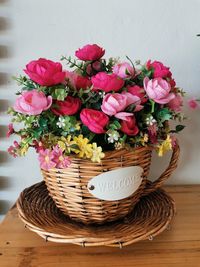 Close-up of pink flowers in vase on table