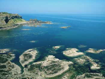 High angle view of sea against clear sky