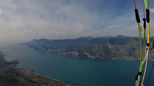 Panoramic view of lake and mountains against sky