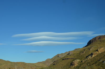 Scenic view of mountain landscape against blue sky