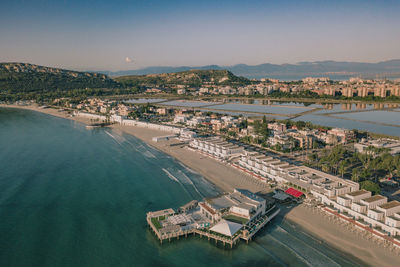 Drone shot of poetta beach, sardinia