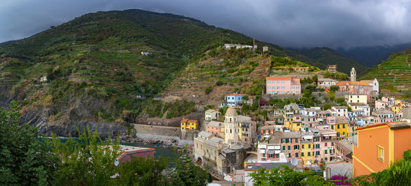 High angle view of townscape against sky