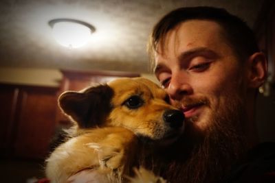 Portrait of dog looking away at home