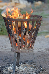 Close-up of fire burning on wood